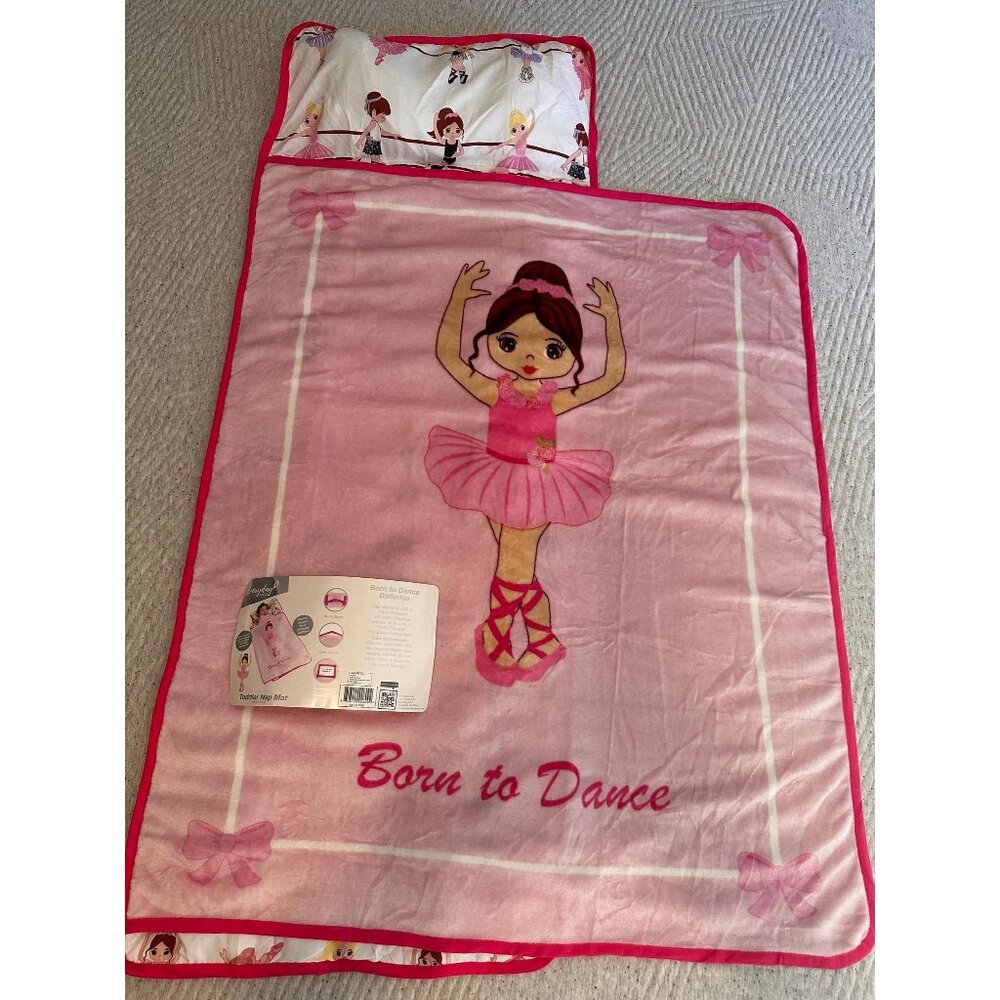Toddler Nap Mat – Born to Dance Ballerina | Roll-Up Sleeping Bag with Pillow